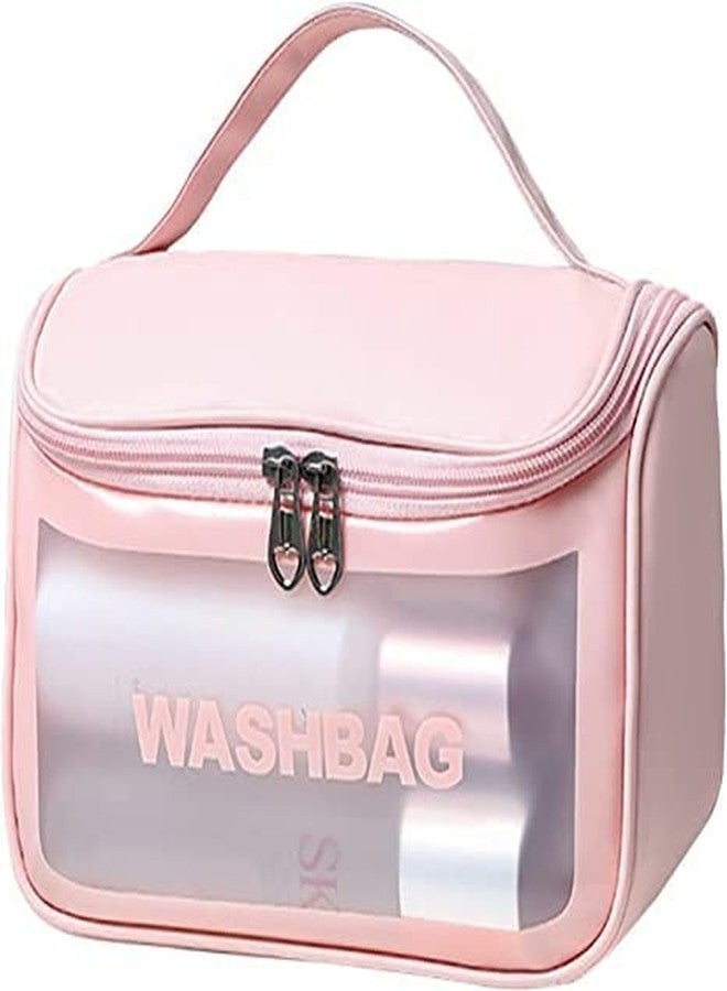 Wishbone Clear Toiletry Bag, Wash Make Up Bag PVC Waterproof Zippered Cosmetic Bag, Portable Carry Pouch for Women Men (Black Medium) - Image 1