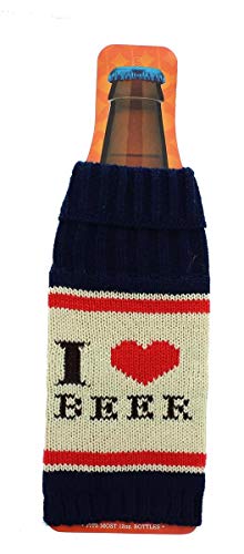 The Coop Knit Beer Bottle Cozy - "I Love Beer" (Navy/White/Red) - Image 4