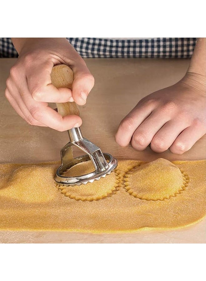 Ravioli Stamp Maker Cutter with Roller Wheel Set, Mold with Wooden Handle and Fluted Edge, Pasta Press Kitchen Attachment  - Image 4