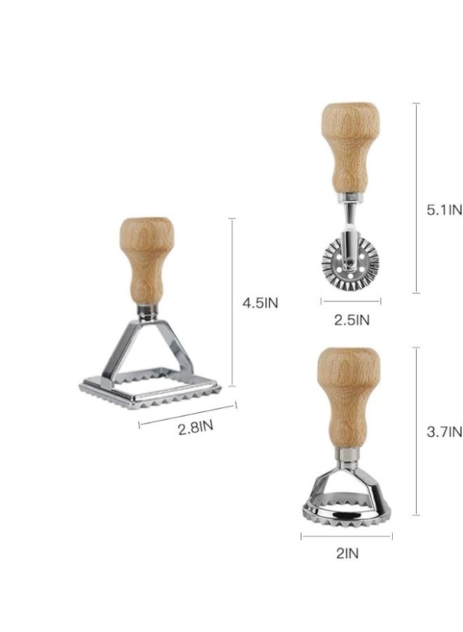 Ravioli Stamp Maker Cutter with Roller Wheel Set, Mold with Wooden Handle and Fluted Edge, Pasta Press Kitchen Attachment  - Image 2