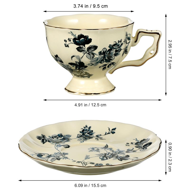 Vintage Ceramic Coffee Cup and Saucer Set Blue Floral Large Mug European Style Porcelain - Image 3