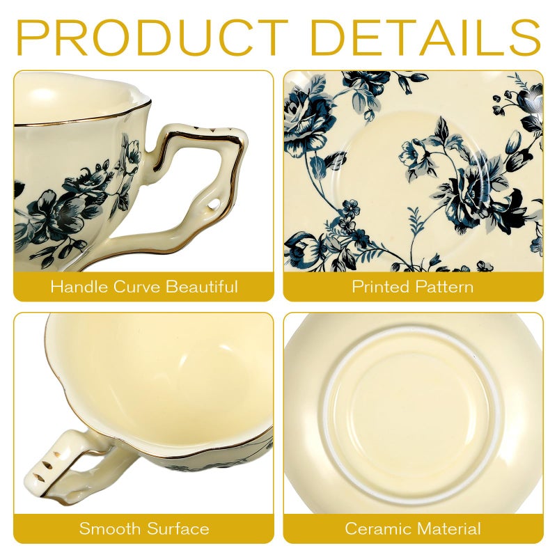 Vintage Ceramic Coffee Cup and Saucer Set Blue Floral Large Mug European Style Porcelain - Image 4