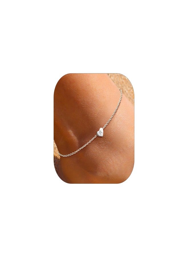 ChicSilver أساور كاحل قلب فضية أنيقة للنساء، أساور كاحل أولية للنساء مقاومة للماء، أساور كاحل فضية 925 رقيقة مجوهرات شاطئية للأم والزوجة والصديقة - Image 1