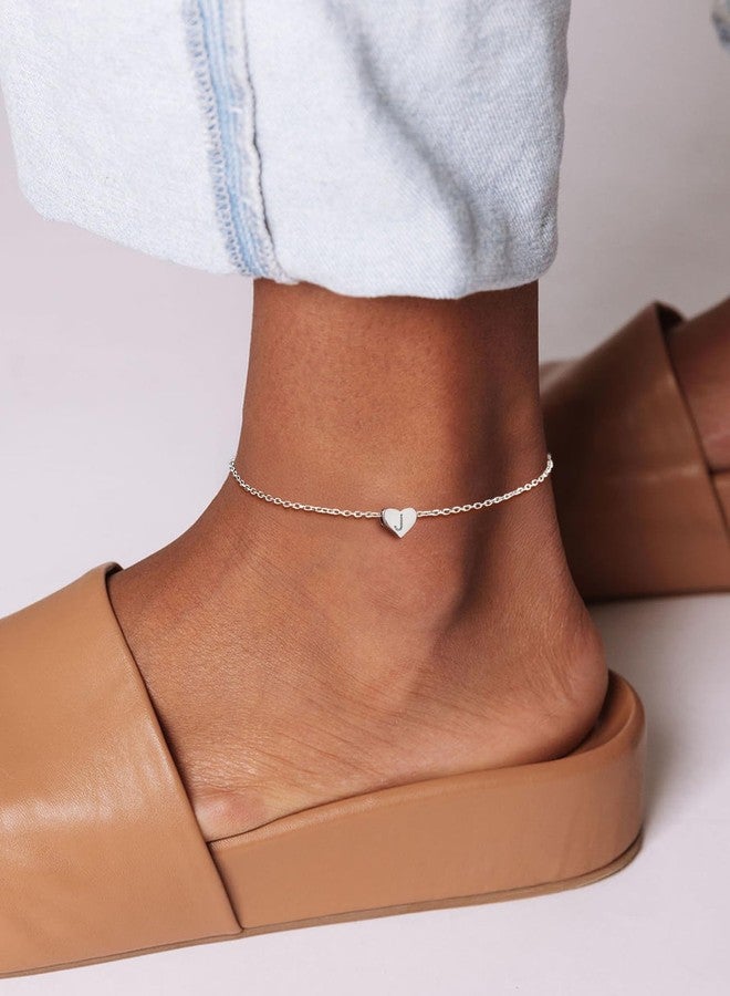ChicSilver أساور كاحل قلب فضية أنيقة للنساء، أساور كاحل أولية للنساء مقاومة للماء، أساور كاحل فضية 925 رقيقة مجوهرات شاطئية للأم والزوجة والصديقة - Image 2
