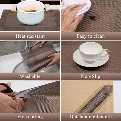 TASKHOUSE Table Runner Non-Slip, Durable PVC Woven Vinyl, Stain Resistant for Kitchen, Dining Table, Bedroom (Brown, Pack of 1) - Image 3