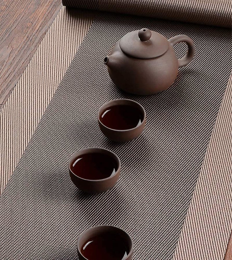 TASKHOUSE Table Runner Non-Slip, Durable PVC Woven Vinyl, Stain Resistant for Kitchen, Dining Table, Bedroom (Brown, Pack of 1) - Image 4