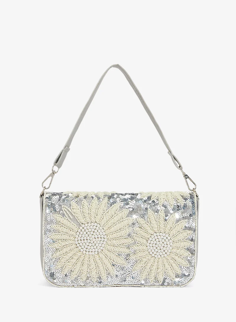 Ginger Boutique Embroidered Beaded Floral Shoulder Bag