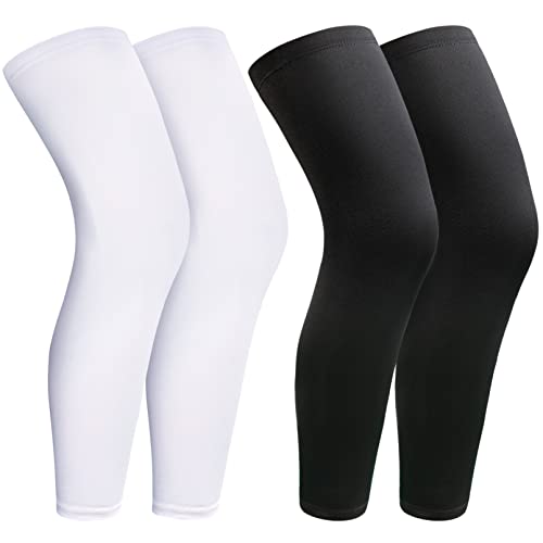 JEFHOMKIT 2Pairs Leg Sleeves,Full Leg Compression Sleeve,Compression Long Knee Sleeve,Sports Compression UV Long Leg Sleeves with Anti-slip Silicone Strips for Men Women Running Basketball(White&Black Small) - Image 1