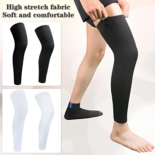JEFHOMKIT 2Pairs Leg Sleeves,Full Leg Compression Sleeve,Compression Long Knee Sleeve,Sports Compression UV Long Leg Sleeves with Anti-slip Silicone Strips for Men Women Running Basketball(White&Black Small) - Image 2