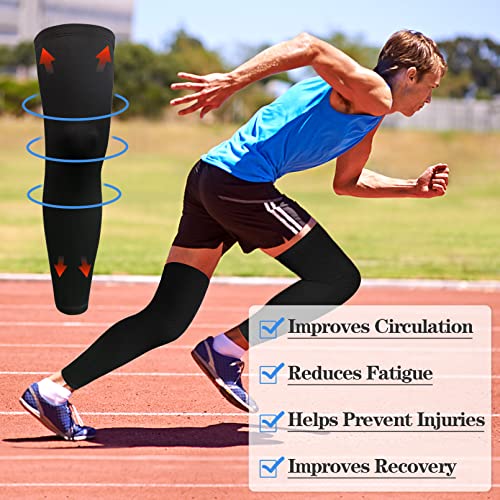 JEFHOMKIT 2Pairs Leg Sleeves,Full Leg Compression Sleeve,Compression Long Knee Sleeve,Sports Compression UV Long Leg Sleeves with Anti-slip Silicone Strips for Men Women Running Basketball(White&Black Small) - Image 5
