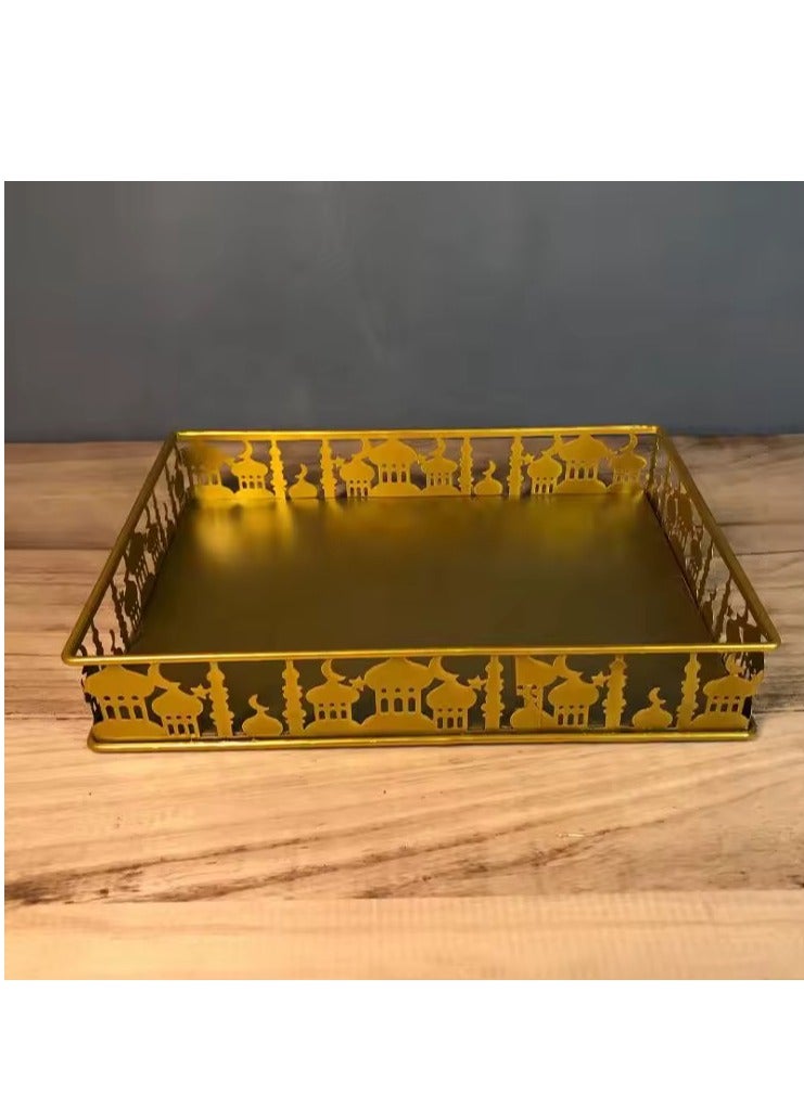 Ramadan Metal Dessert Snack Tray Muslim Festival Party Serving Tray Ramadan Decoration Craft Gift Box 34.2×24.2×5.2cm - Image 1