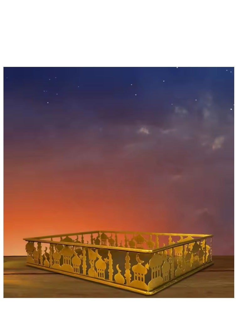 Ramadan Metal Dessert Snack Tray Muslim Festival Party Serving Tray Ramadan Decoration Craft Gift Box 34.2×24.2×5.2cm - Image 3