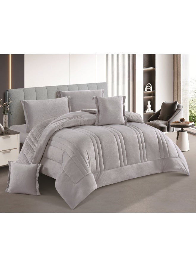 SMART HOME Double-sided winter bedspread (velvet side and fur side) - Filled bedspread - Luxury 6-piece duvet set for full double, including a filled bedspread 250x230 cm + a mattress protector 200x200+30 cm + 2 pillowcases 50x75+5 cm + 2 square pillowcases 45x45+5 cm - Elegant hotel bedspreads, soft and warm for the room - Image 1