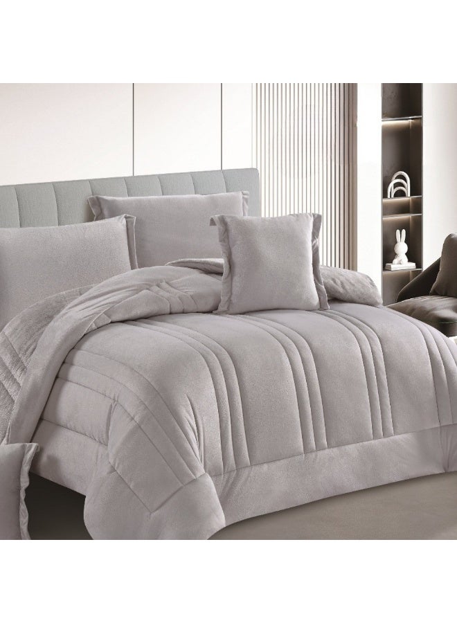 SMART HOME Double-sided winter bedspread (velvet side and fur side) - Filled bedspread - Luxury 6-piece duvet set for full double, including a filled bedspread 250x230 cm + a mattress protector 200x200+30 cm + 2 pillowcases 50x75+5 cm + 2 square pillowcases 45x45+5 cm - Elegant hotel bedspreads, soft and warm for the room - Image 2