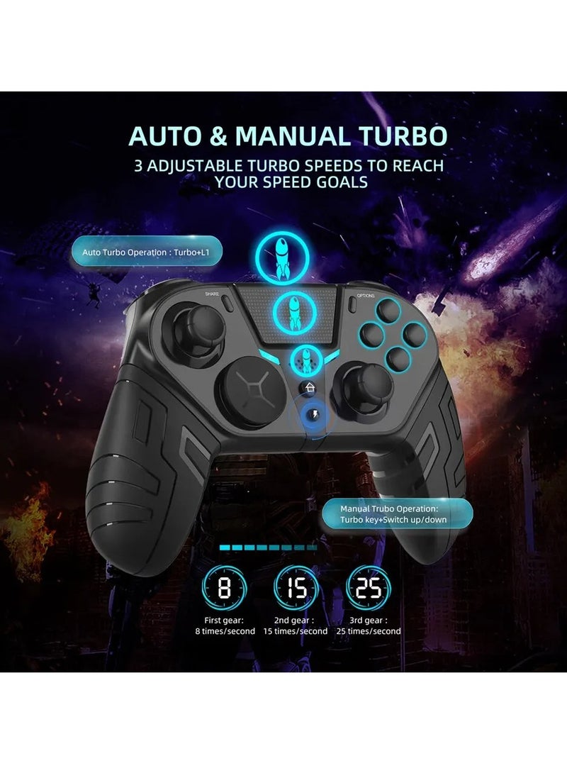 Wireless Controller, HD Dual Vibration Game Controller Remote, Programmable Turbo Function Bluetooth Gamepad With 3 Programmable Back Buttons And 1 Sensitivity Control, (Black)  - Image 3
