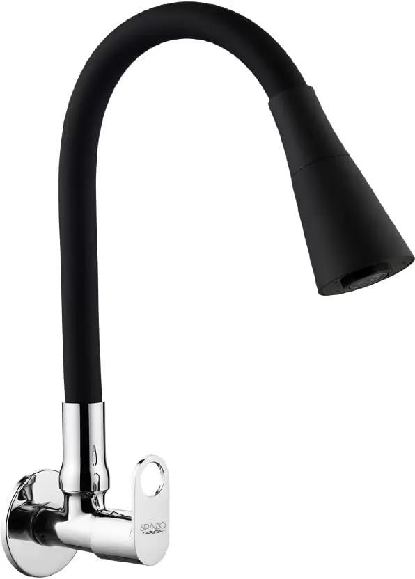 Spazio Prime Flexo Smartbuy Flexible Sink Faucet - Flxo Play (With 360 Degree Flexible Silicon Hose & Dual Flow Pattern) Hot/Cold Water Tap With Wall Flange - Black - Polished - Image 5