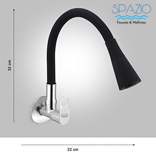 Spazio Prime Flexo Smartbuy Flexible Sink Faucet - Flxo Play (With 360 Degree Flexible Silicon Hose & Dual Flow Pattern) Hot/Cold Water Tap With Wall Flange - Black - Polished - Image 2