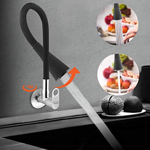 Spazio Prime Flexo Smartbuy Flexible Sink Faucet - Flxo Play (With 360 Degree Flexible Silicon Hose & Dual Flow Pattern) Hot/Cold Water Tap With Wall Flange - Black - Polished - Image 3