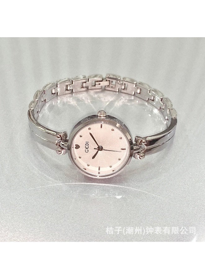 GEDI Women's Round Dial Watch Silver Bracelet - Style Strap Delicate Quartz Watch with Heart Detail for Ladies