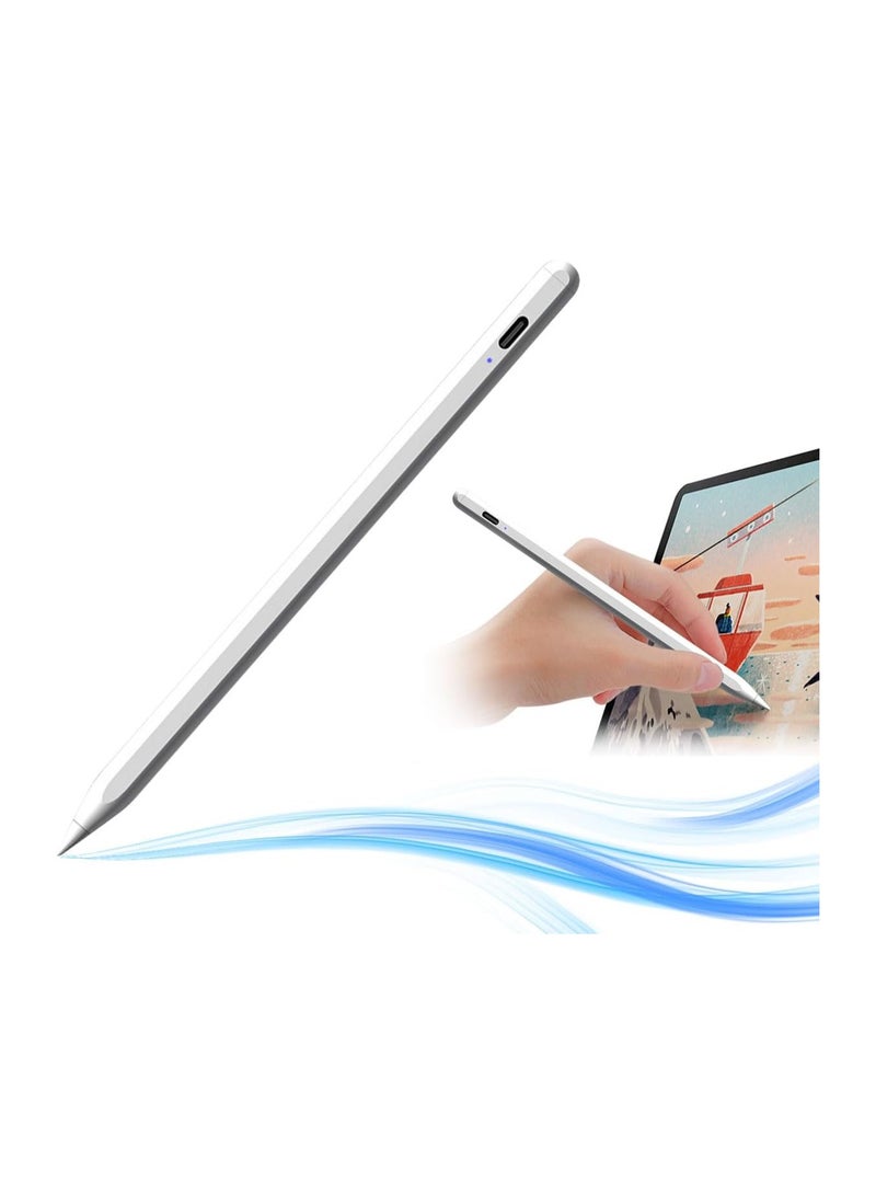 Stylus Pen for Touch Screens with 2mm Fine Tip – Rechargeable, Scratch-Resistant Fiber, Lightweight Metal Body, White