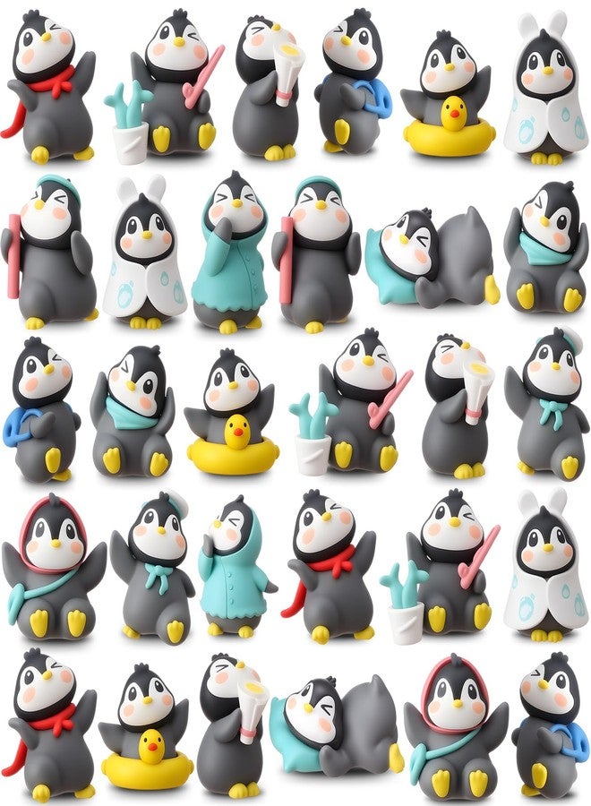 ماكاري مجموعة ألعاب ماكاري المكونة من 30 قطعة من مجسمات البطريق الصغيرة، شخصيات بطريق لطيفة، مجموعة ألعاب، مجسمات كرتونية صغيرة لتزيين الكيك، مجسمات شتوية لتزيين الكيك للأولاد والبنات (أنيقة) - Image 1