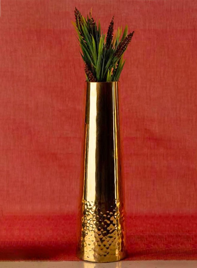 Interior Handicraft Brass Flower Vase Holder Hammered Bottom Design for Antique Vintage Living Room Decor Home and Office Decoration Conical Shaped (Large, 11") - Image 1