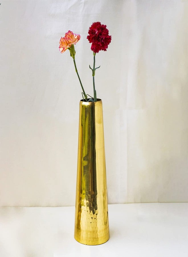 Interior Handicraft Brass Flower Vase Holder Hammered Bottom Design for Antique Vintage Living Room Decor Home and Office Decoration Conical Shaped (Large, 11") - Image 2