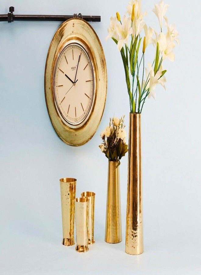 Interior Handicraft Brass Flower Vase Holder Hammered Bottom Design for Antique Vintage Living Room Decor Home and Office Decoration Conical Shaped (Large, 11") - Image 4