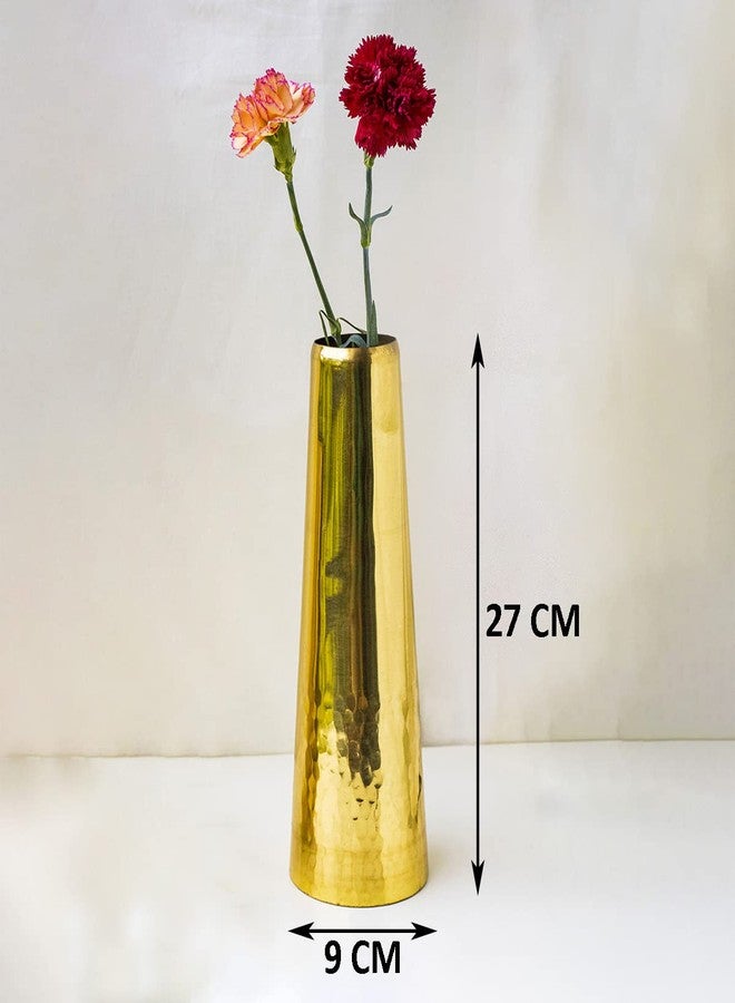 Interior Handicraft Brass Flower Vase Holder Hammered Bottom Design for Antique Vintage Living Room Decor Home and Office Decoration Conical Shaped (Large, 11") - Image 5