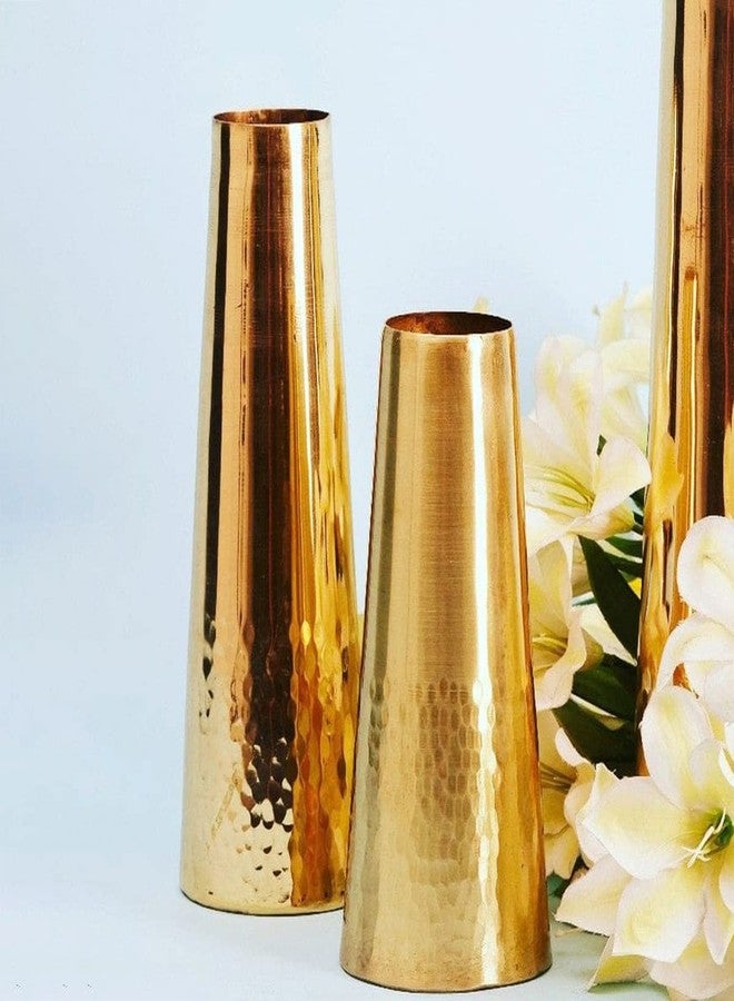 Interior Handicraft Brass Flower Vase Holder Hammered Bottom Design for Antique Vintage Living Room Decor Home and Office Decoration Conical Shaped (Large, 11") - Image 3