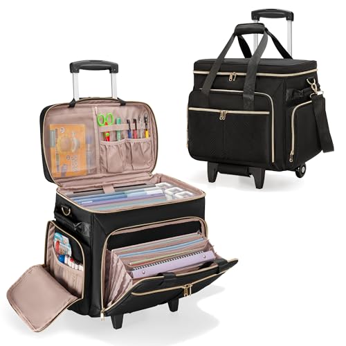 Prokva Rolling Teacher Bag with Wheels, Teacher Tote Bag with Detachable Trolley, Fits for 15.6" Laptop, Black (Patent Design) - Image 1
