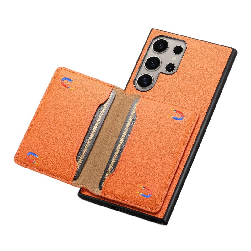 Drop Protection Samsung Galaxy S24 Leather Texture with Card Holder and Kickstand in Black with Lightweight Carry - Image 4