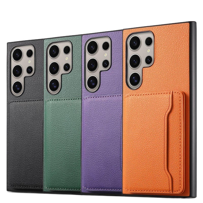 Drop Protection Samsung Galaxy S24 Leather Texture with Card Holder and Kickstand in Black with Lightweight Carry - Image 5