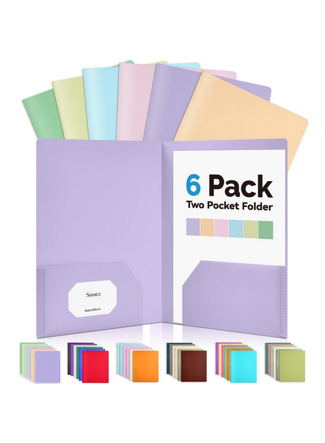 Sooez 6 Pack Pocket Folders With Labels, Heavy Duty Plastic File Folders With Pockets, Pastel Poly Folders For Documents Letter Size, Colored School Offfice Folder Bulk, Back To School Supplies - Image 1
