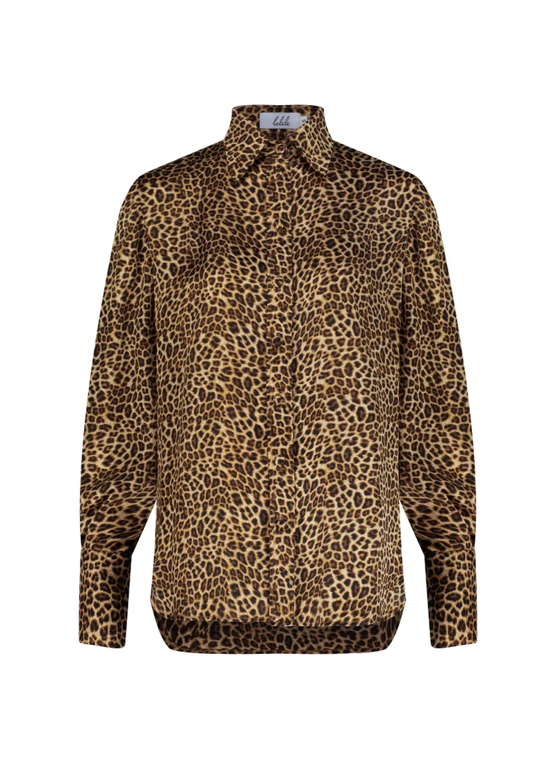 لا لي لي Leopard-print Satin Shirt
