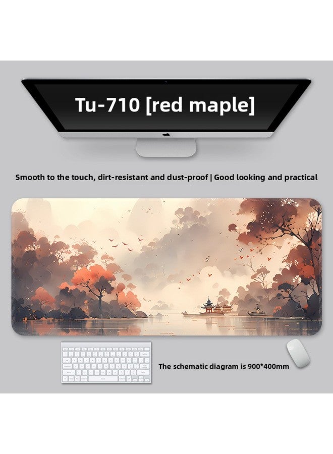 Mouse Pad Large National Style Landscape College Student Table Mat Game Special Keyboard Pad Men's And Women's Computer Office Mouse Pad-Color:600*300*2-Pattern:TU-710 [Red Maple]]  - Image 1