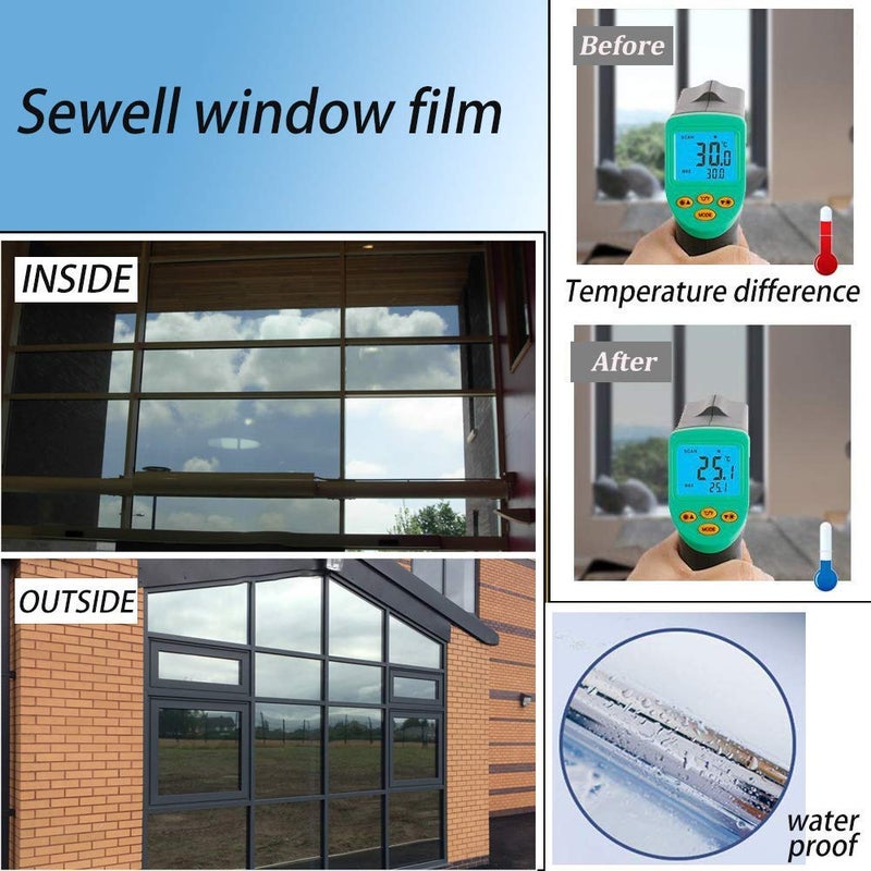 SW Window Film Privacy One Way Window Reflective Film Sun Blocking, Heat Control and Anti UV Adhesive Mirror Window Tint for Home and Office, 60Inch x 17.7Inch, Silver - Image 5