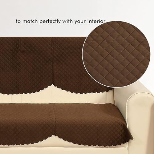 STARNSTYLE Velvet Self Design Quilted Sofa Chair Cover 3 Seater Coffee - Image 2