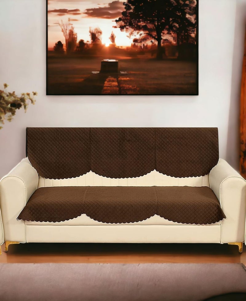 STARNSTYLE Velvet Self Design Quilted Sofa Chair Cover 3 Seater Coffee - Image 3
