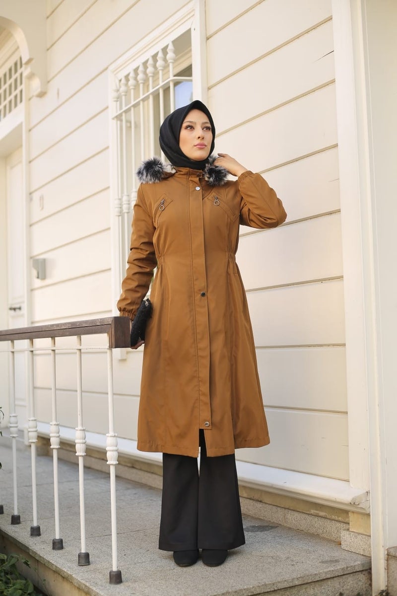 Vibeys Collection Brown Fur Lined and Waterproof Women's Winter Coat & Jacket  - Image 1
