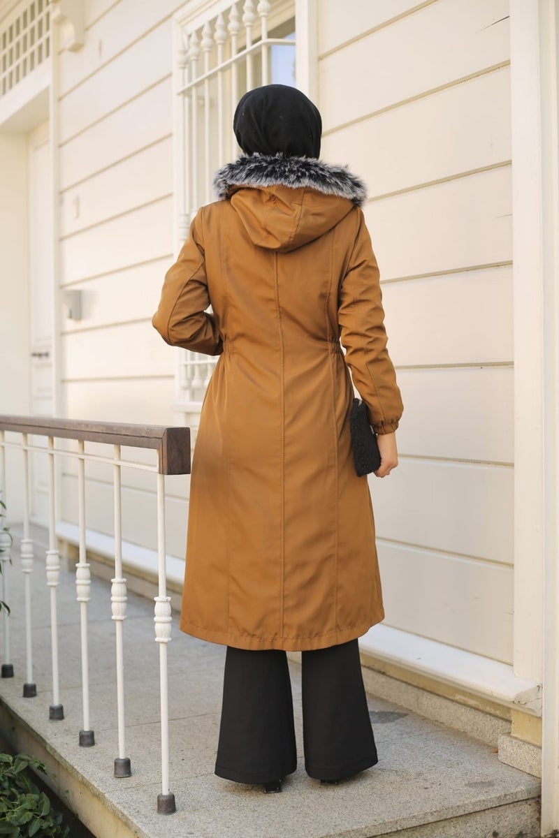Vibeys Collection Brown Fur Lined and Waterproof Women's Winter Coat & Jacket  - Image 4