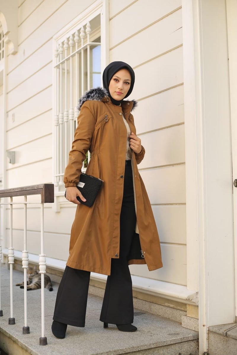 Vibeys Collection Brown Fur Lined and Waterproof Women's Winter Coat & Jacket  - Image 5