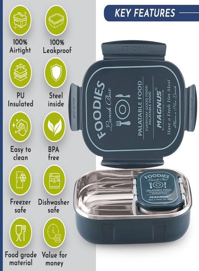 Magnus Spike Grey Stainless Steel Lunch Box - 800ml & 150ml Leakproof Containers, Insulated Airtight Tiffin Set with Detachable Clips & Cover - Ideal Lunch Box for Kids, Office Men, Women, School - Image 4