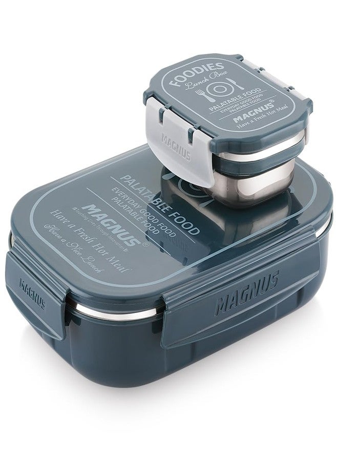 Magnus Spike Grey Stainless Steel Lunch Box - 800ml & 150ml Leakproof Containers, Insulated Airtight Tiffin Set with Detachable Clips & Cover - Ideal Lunch Box for Kids, Office Men, Women, School - Image 1
