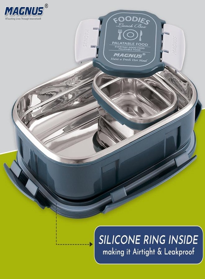 Magnus Spike Grey Stainless Steel Lunch Box - 800ml & 150ml Leakproof Containers, Insulated Airtight Tiffin Set with Detachable Clips & Cover - Ideal Lunch Box for Kids, Office Men, Women, School - Image 5