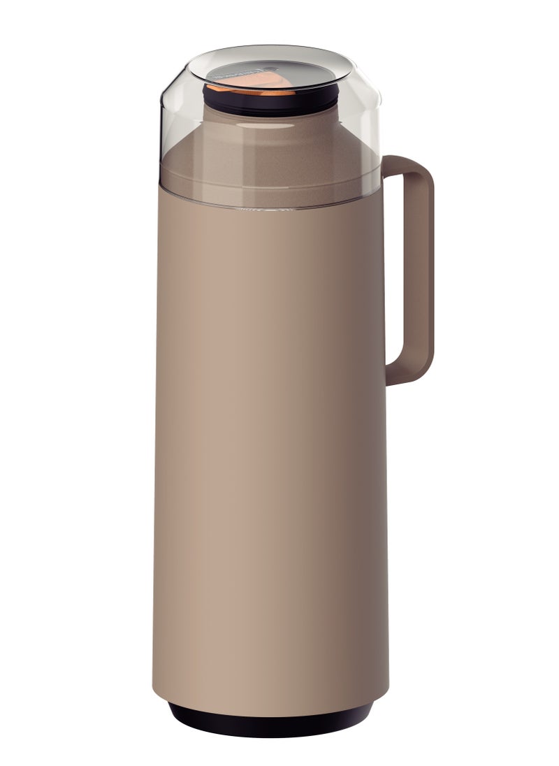 TRAMONTINA - Since 1911,Made in Brazil- Exata Beige Plastic Thermal Flask with 1 Liter Glass Liner and Plastic Lid - Image 1