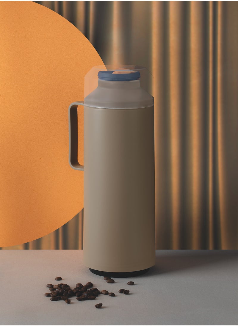 TRAMONTINA - Since 1911,Made in Brazil- Exata Beige Plastic Thermal Flask with 1 Liter Glass Liner and Plastic Lid - Image 1