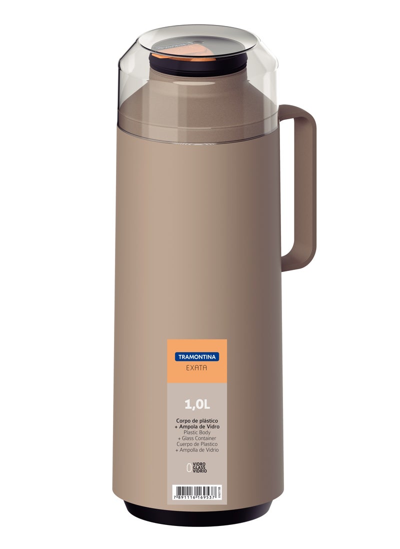 TRAMONTINA - Since 1911,Made in Brazil- Exata Beige Plastic Thermal Flask with 1 Liter Glass Liner and Plastic Lid - Image 1