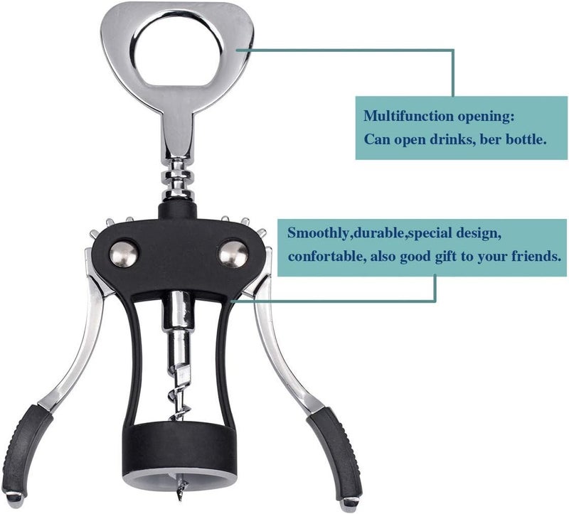 ilyever Wing Corkscrew, Premium Wine Opener with Bottle Stopper,Multifunctional Corkscrew Wine Cork Opener Bottler Opener Remover for Home, Kitchen,Restaurant,Party and as Gift,Black - Image 2