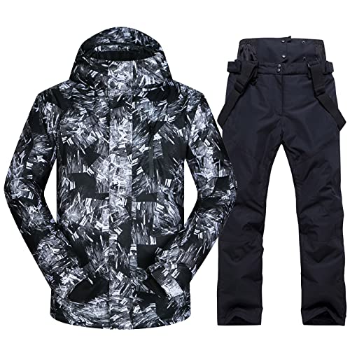 Come Wonka Mens Ski Jacket and Pants Set Ski Suit Winter Waterproof Windproof Hooded Snow Coat 2 Pieces Snowboarding Snowsuits Black+Black X-Large - Image 1